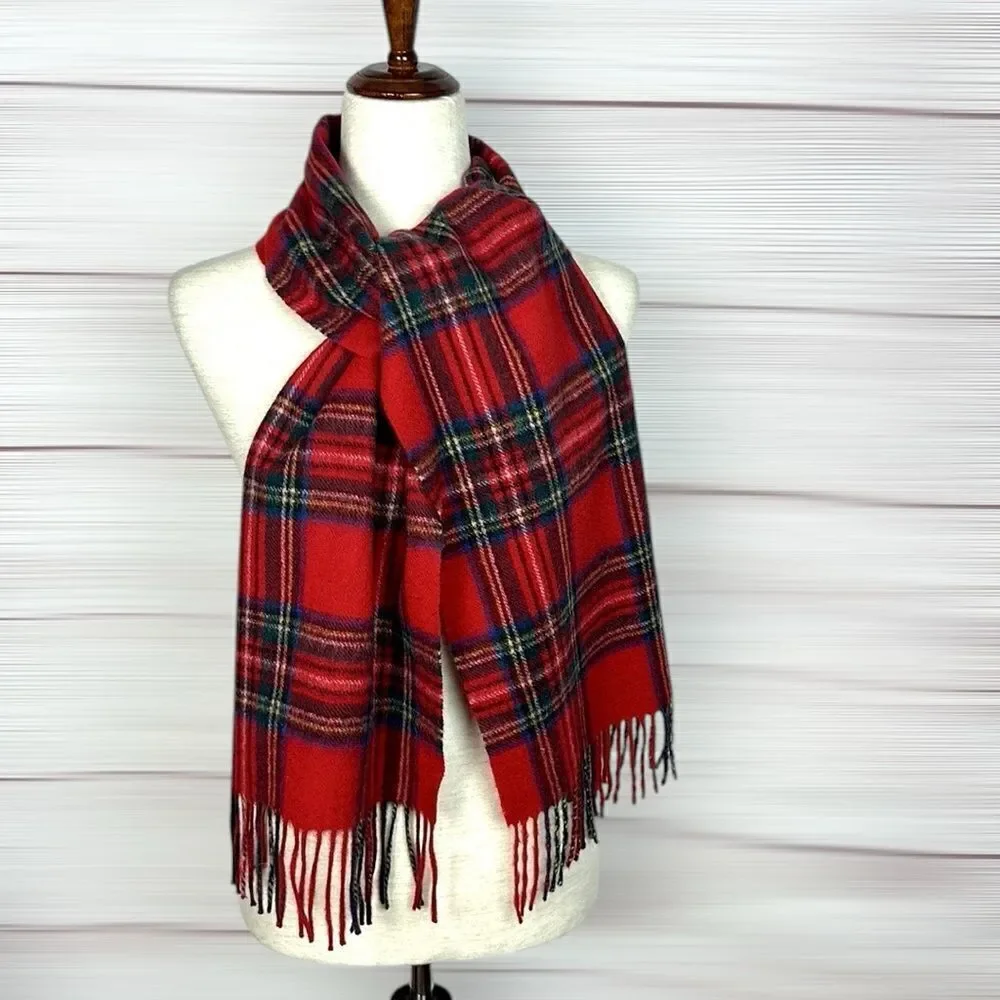 James Pringle Weavers Wool Scarf Red Tartan Men’s Women’s